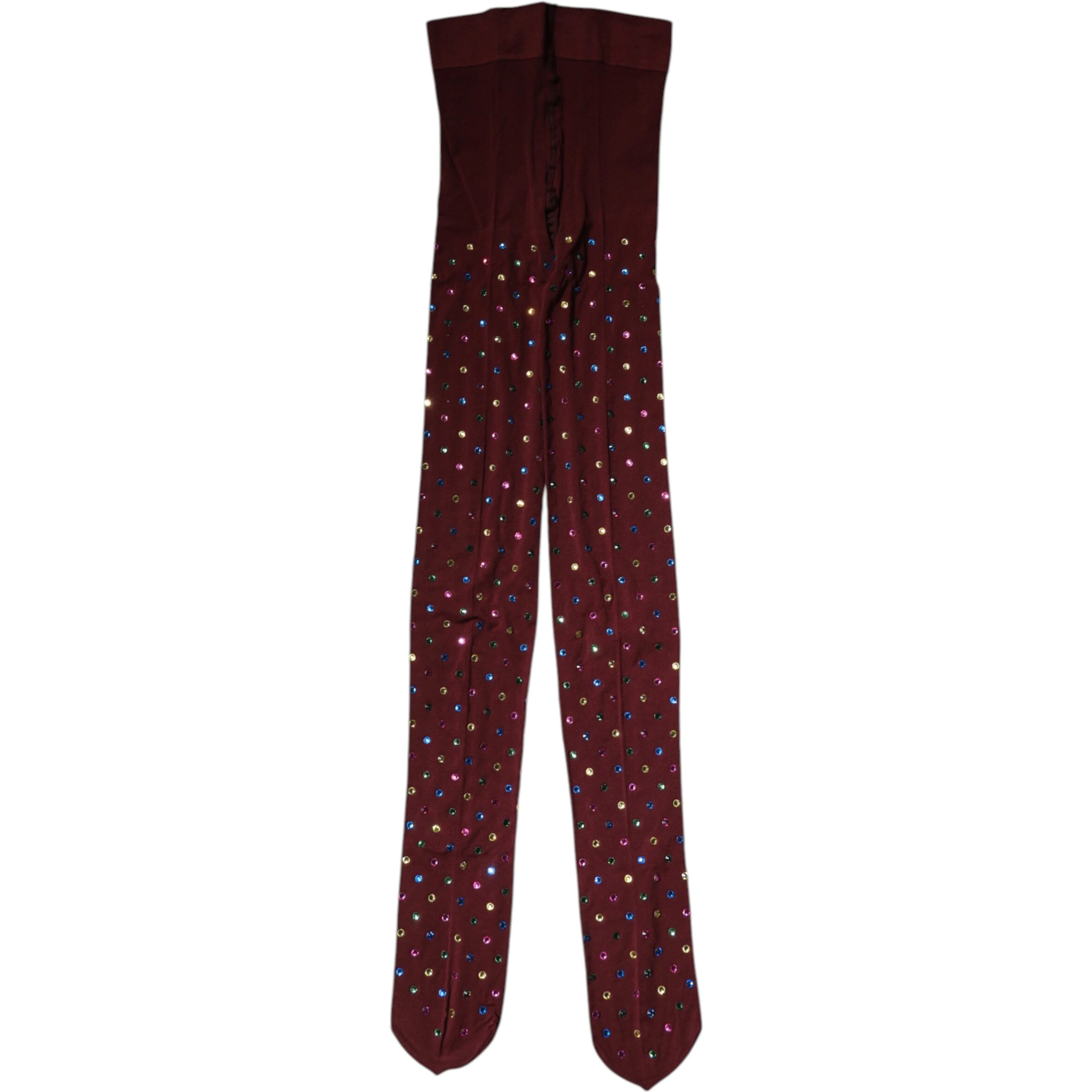 Maroon Nylon Crystal Embellished Pantyhose Tights
