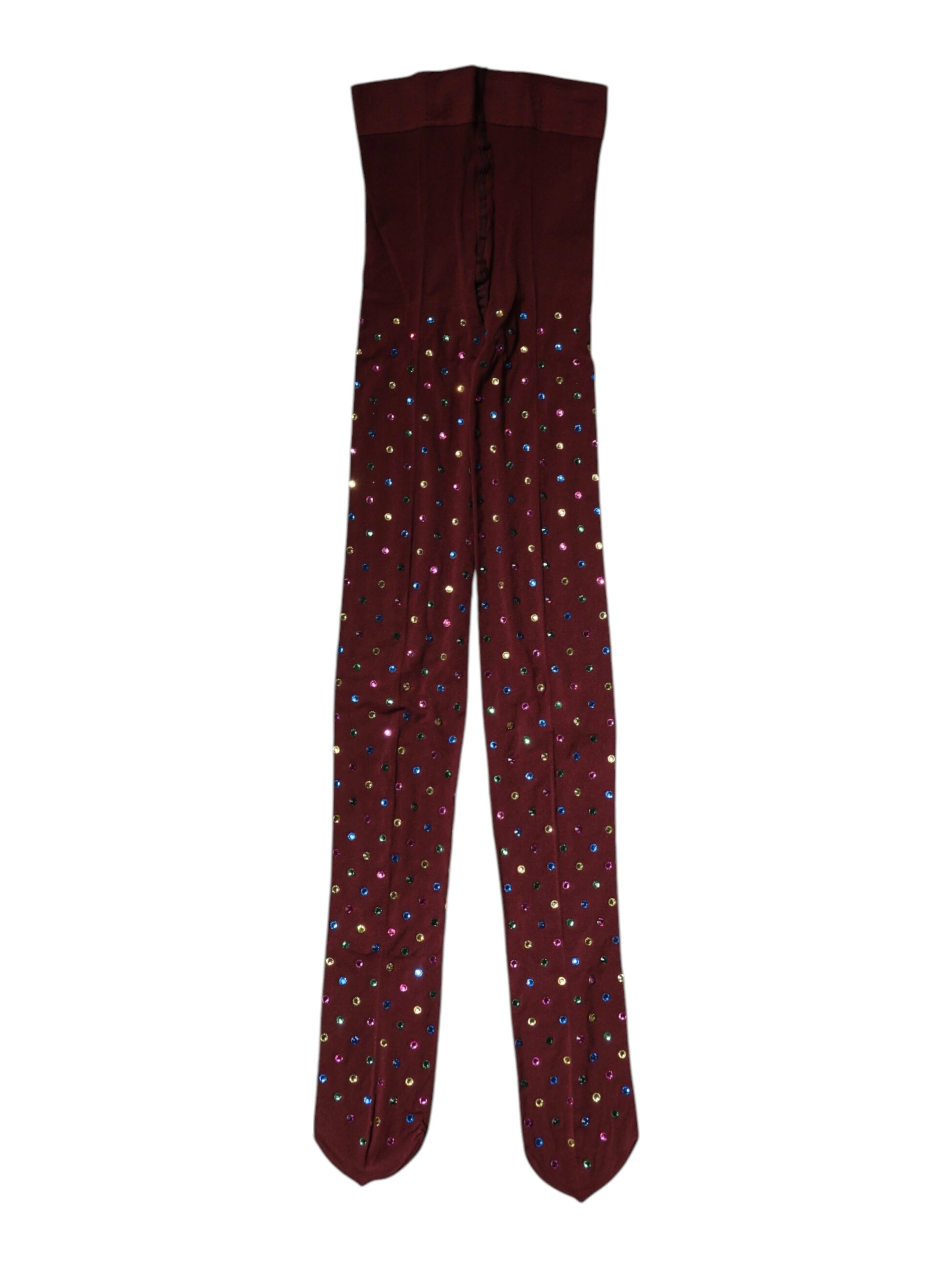 Maroon Nylon Crystal Embellished Pantyhose Tights