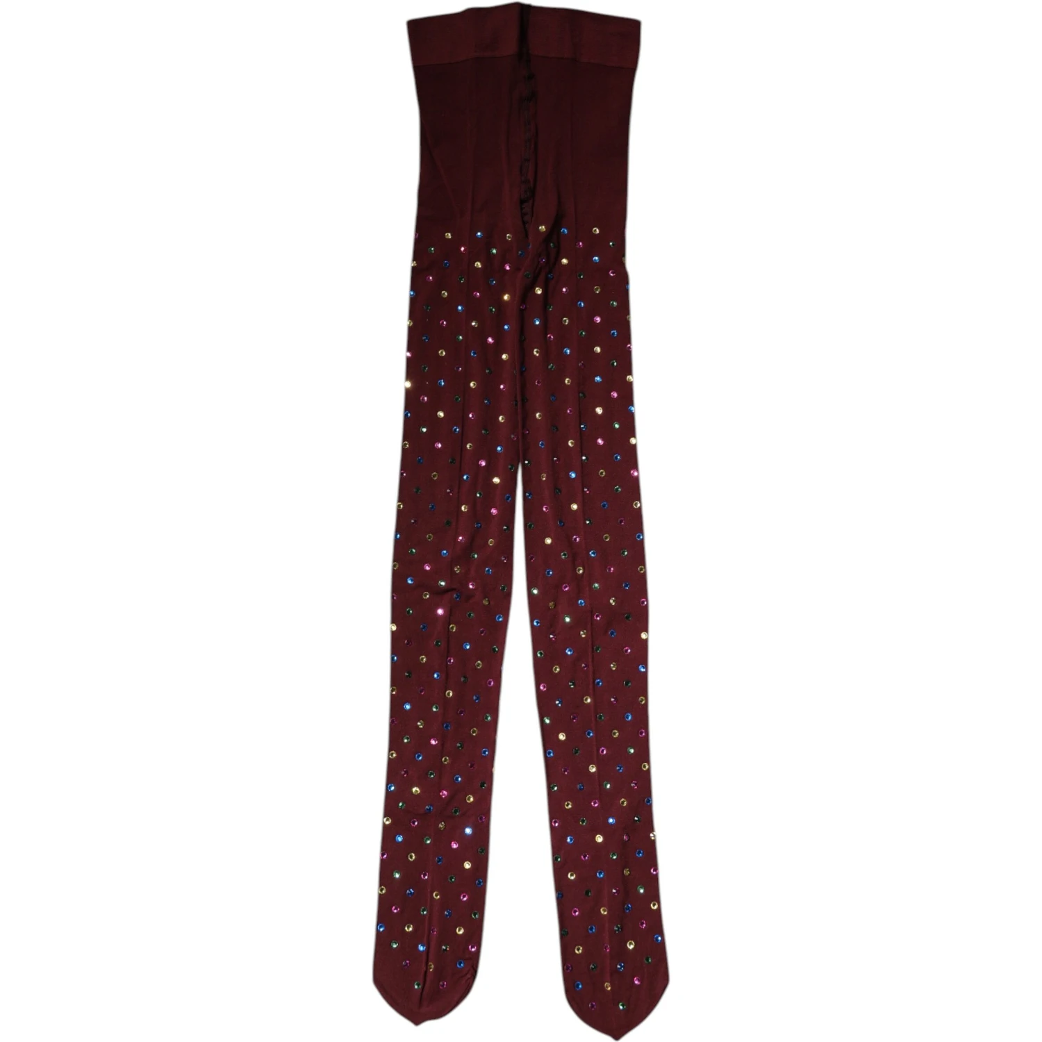 Maroon Nylon Crystal Embellished Pantyhose Tights
