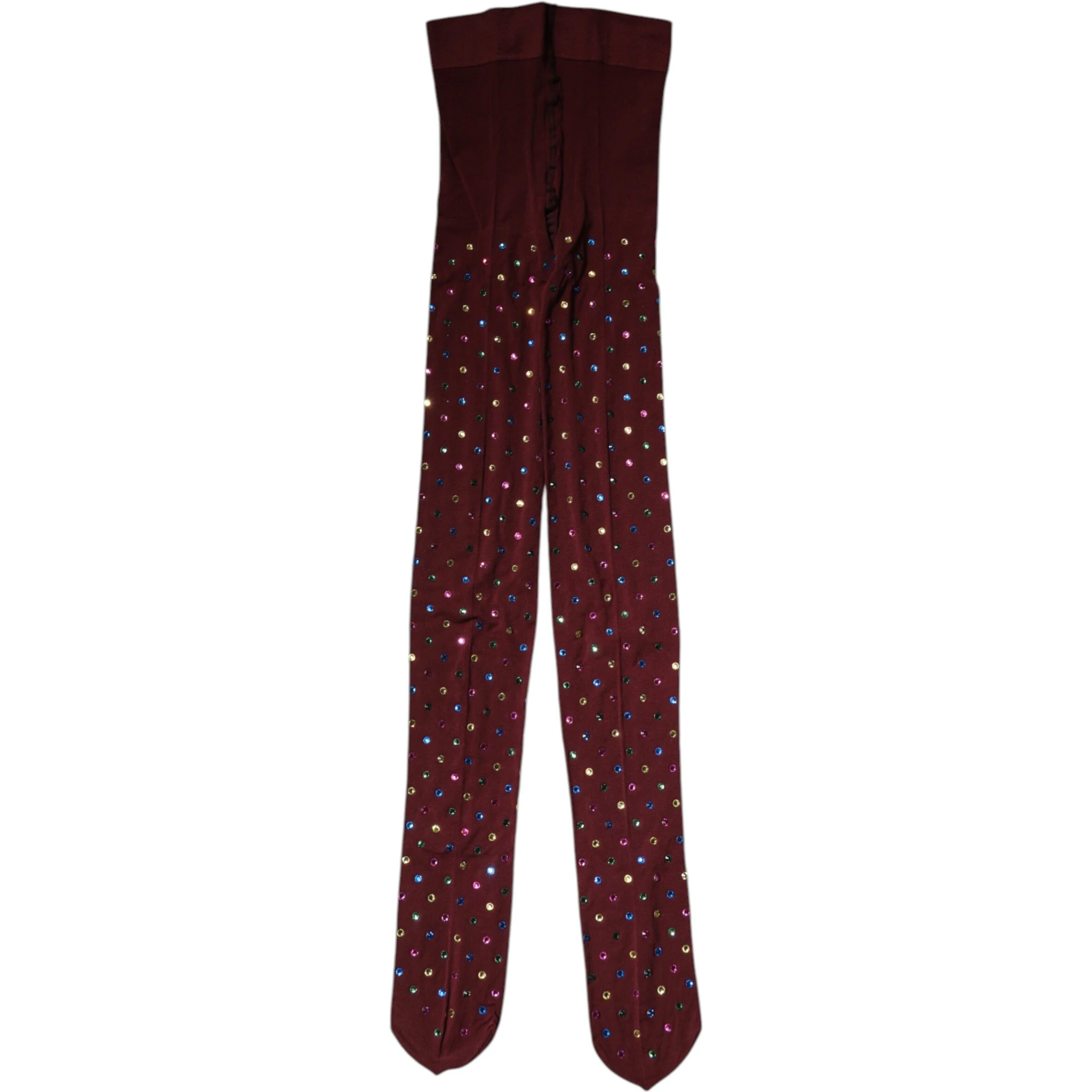 Maroon Nylon Crystal Embellished Pantyhose Tights