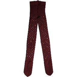 Maroon Nylon Crystal Embellished Pantyhose Tights