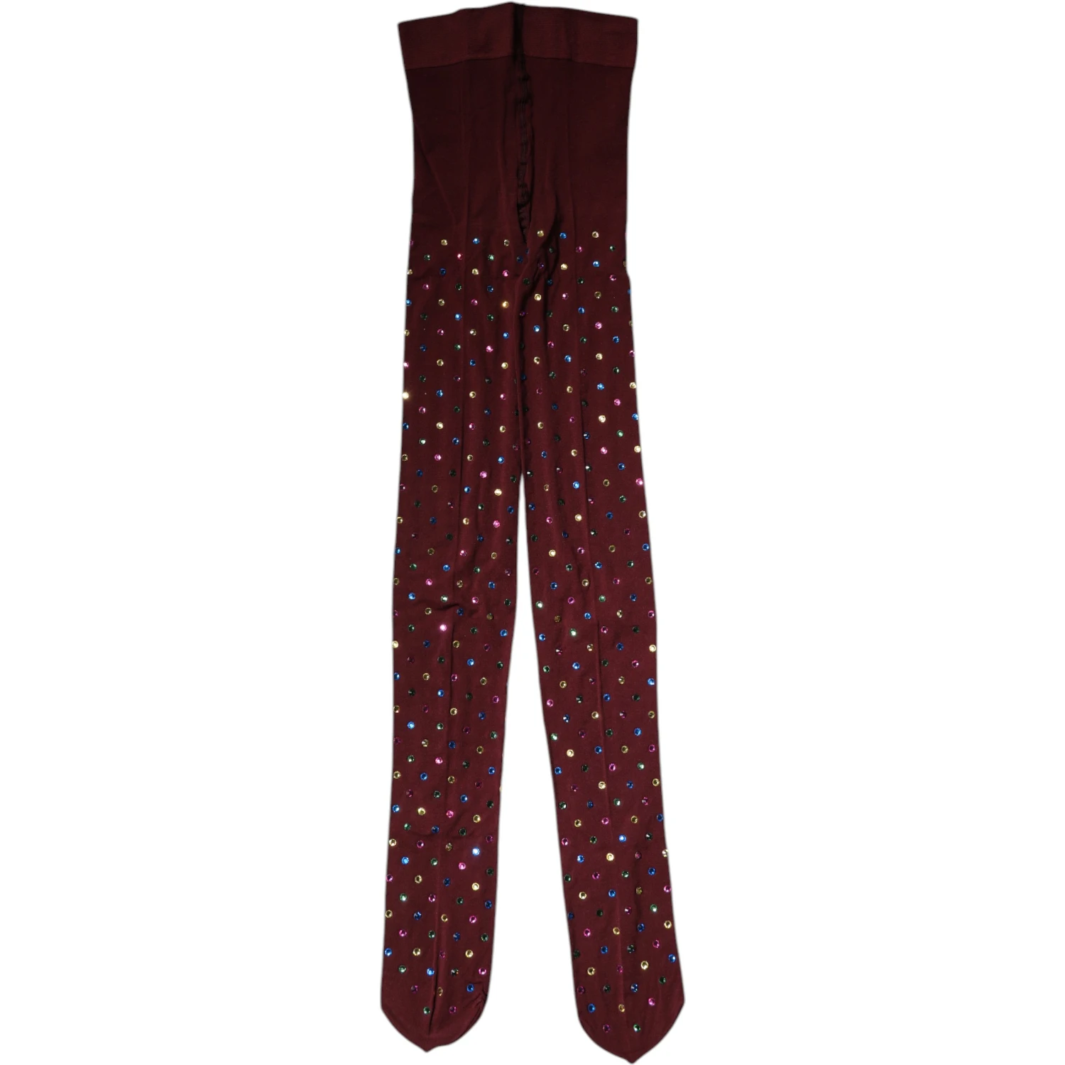 Maroon Nylon Crystal Embellished Pantyhose Tights