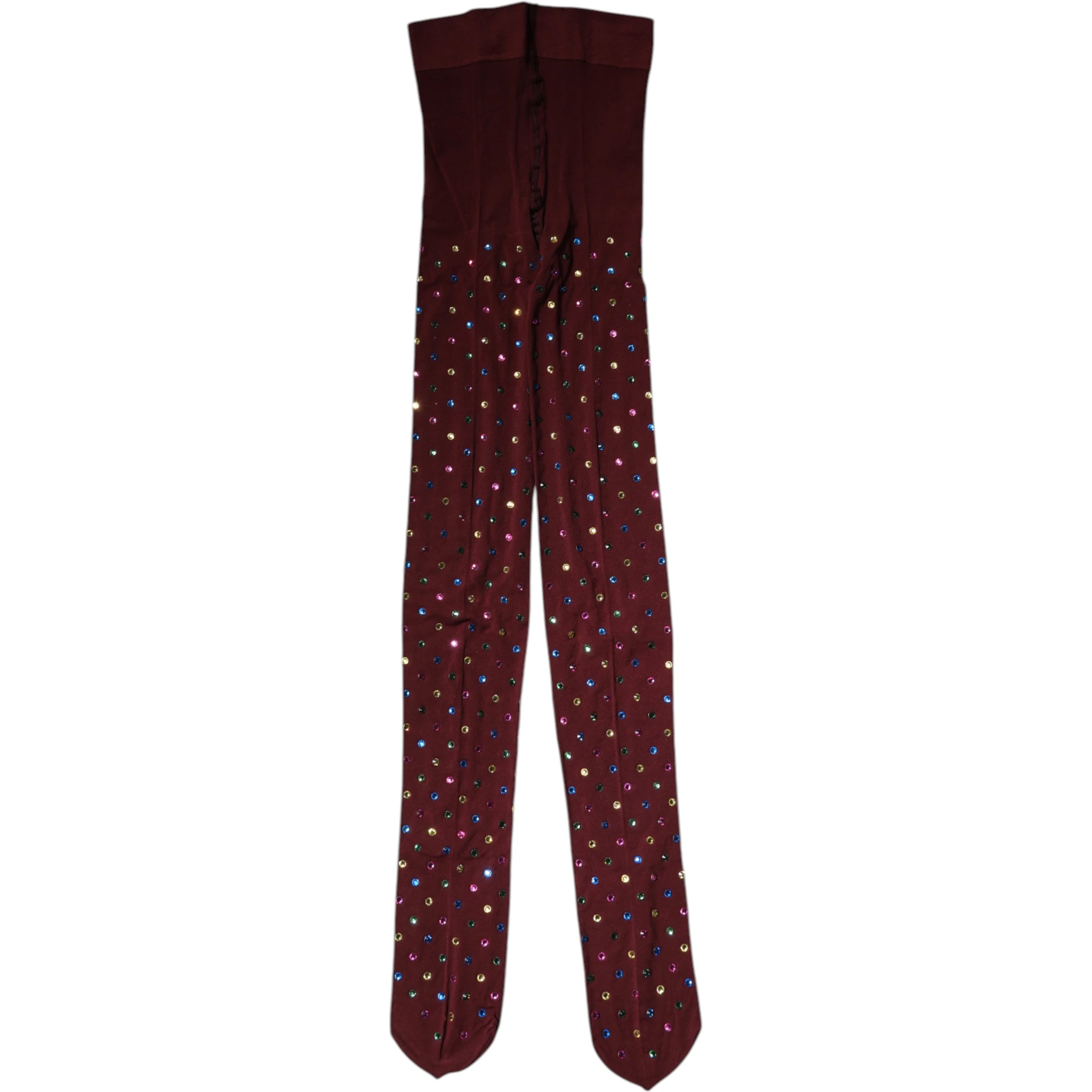 Maroon Nylon Crystal Embellished Pantyhose Tights