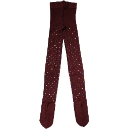 Maroon Nylon Crystal Embellished Pantyhose Tights