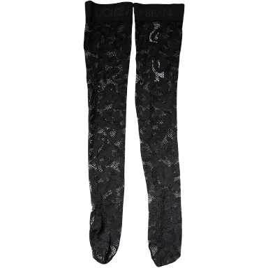 Black Floral Lace Cotton Stretch Stockings Socks