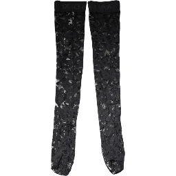 Black Floral Lace Cotton Stretch Stockings Socks