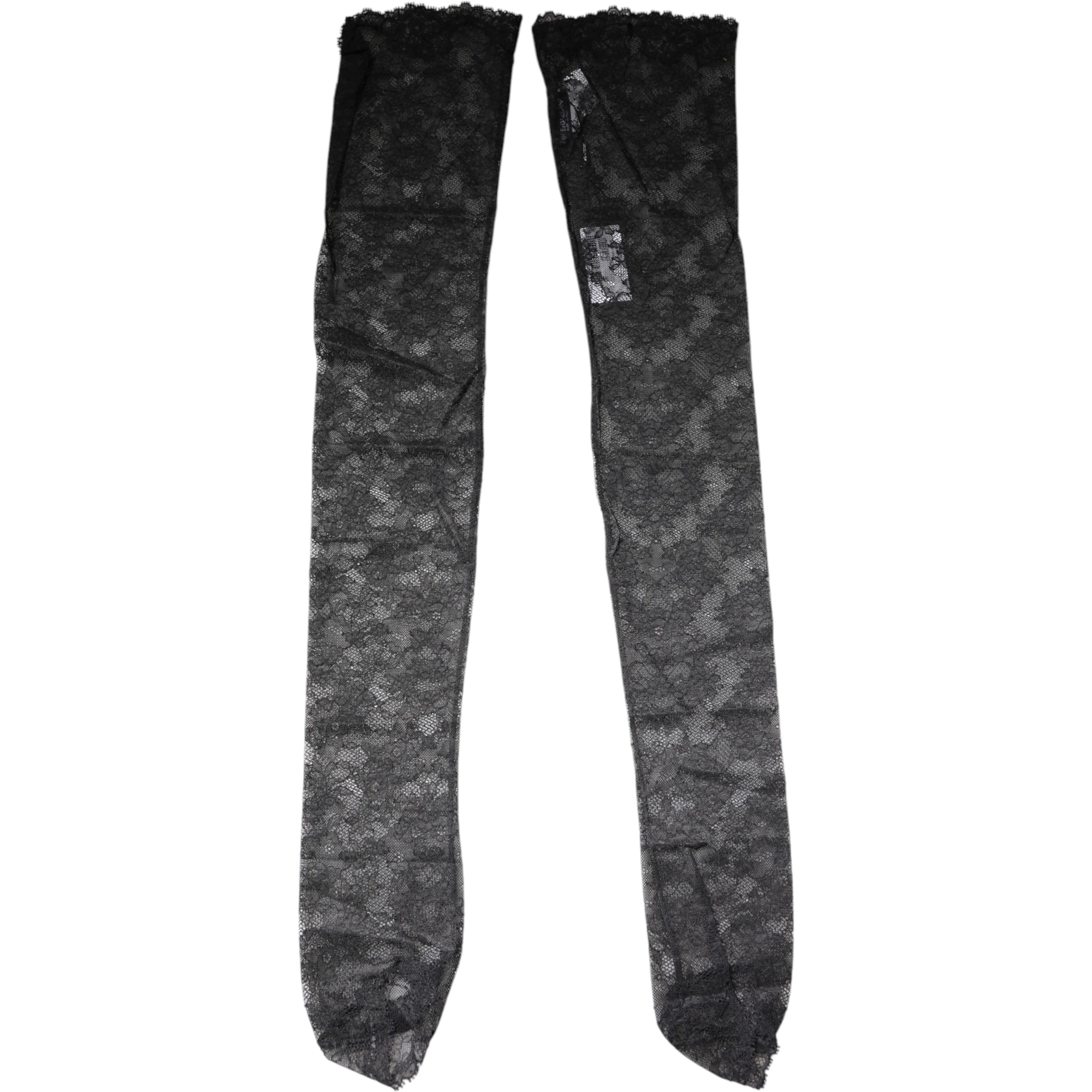 Black Floral Lace Cotton Stretch Stockings Socks