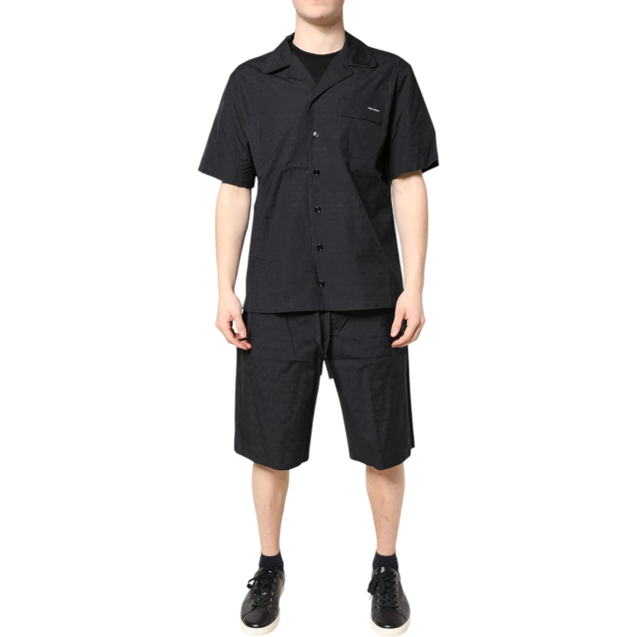 Black Cotton Men Pajama Set Sleepwear