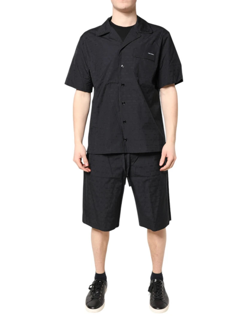 Black Cotton Men Pajama Set Sleepwear