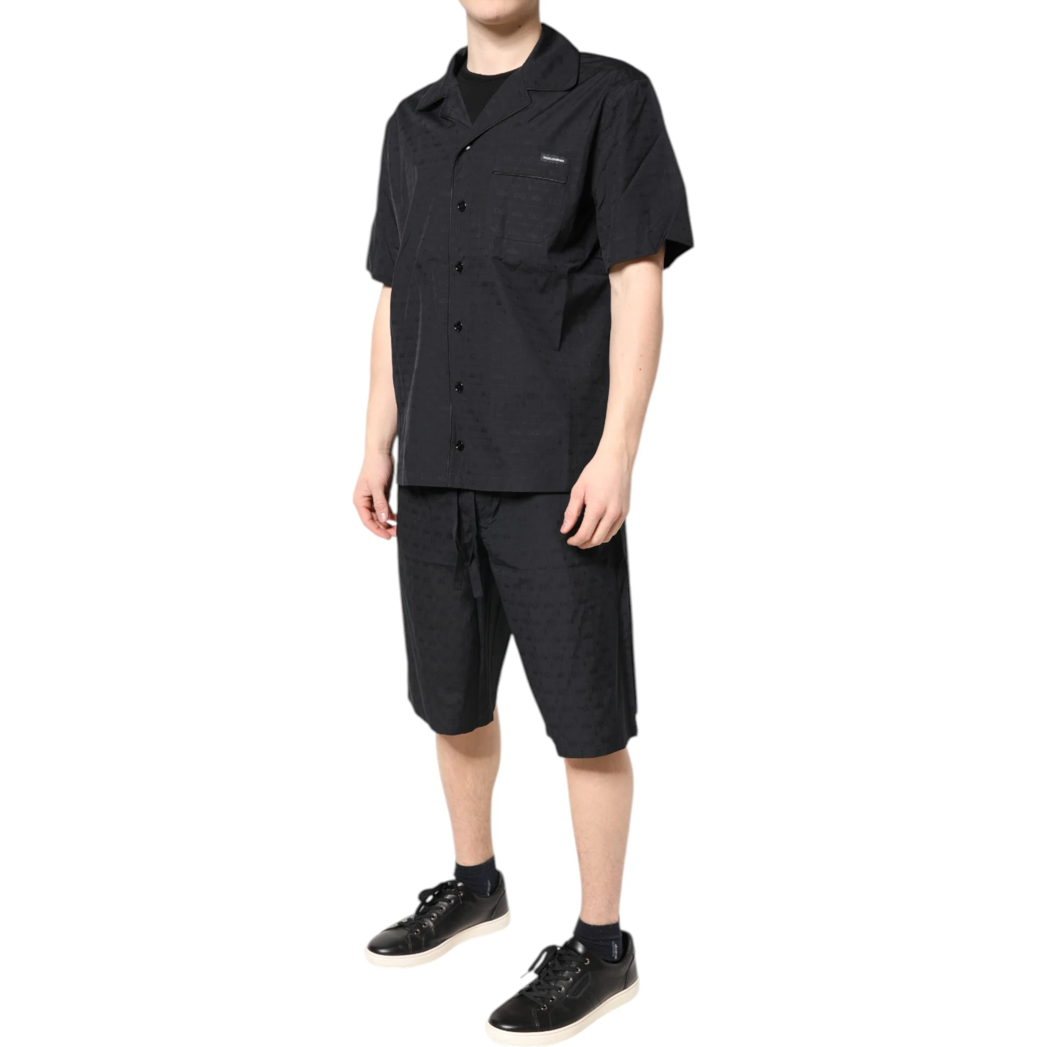 Black Cotton Men Pajama Set Sleepwear