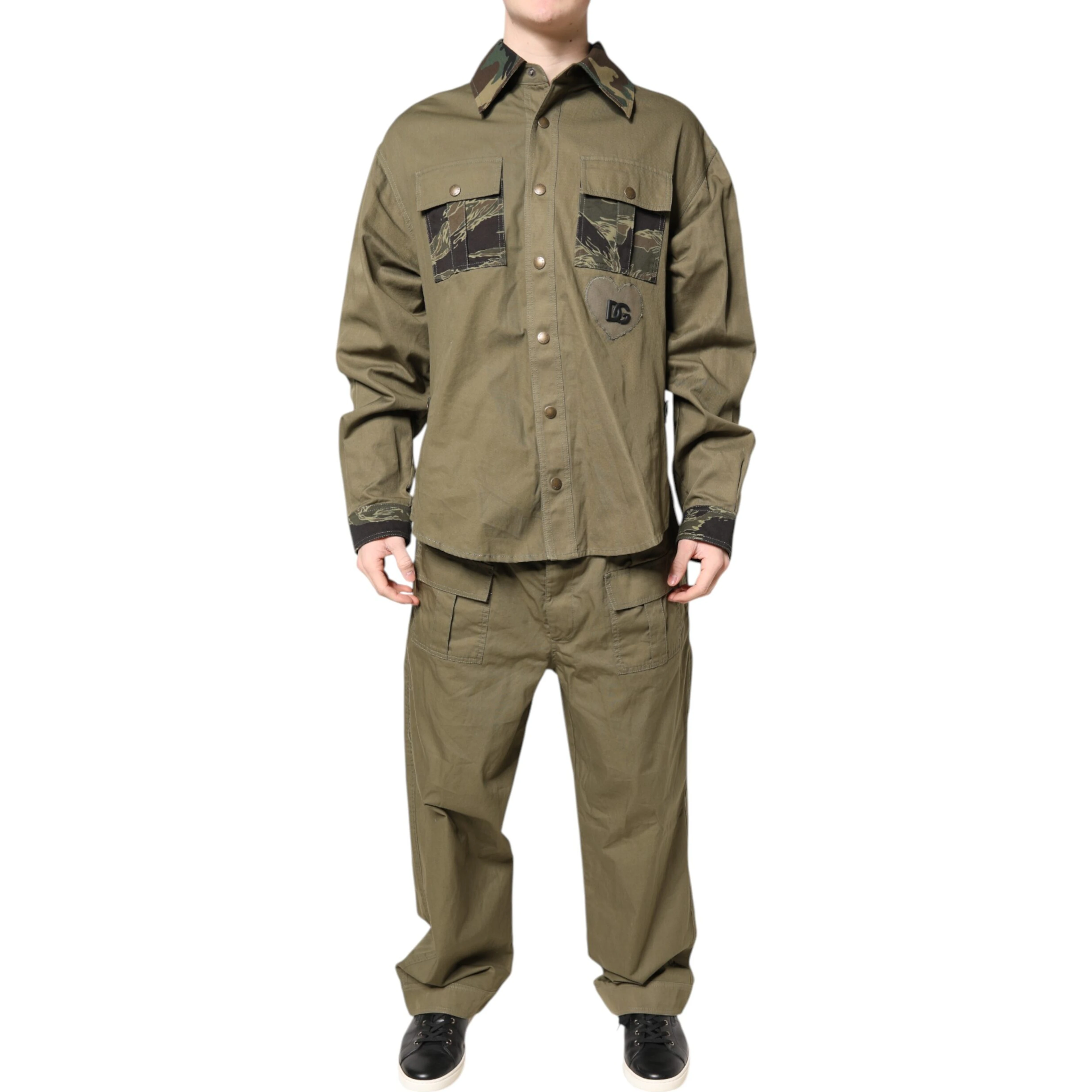 Brown Cotton Stretch Shirt Pants Casual Set