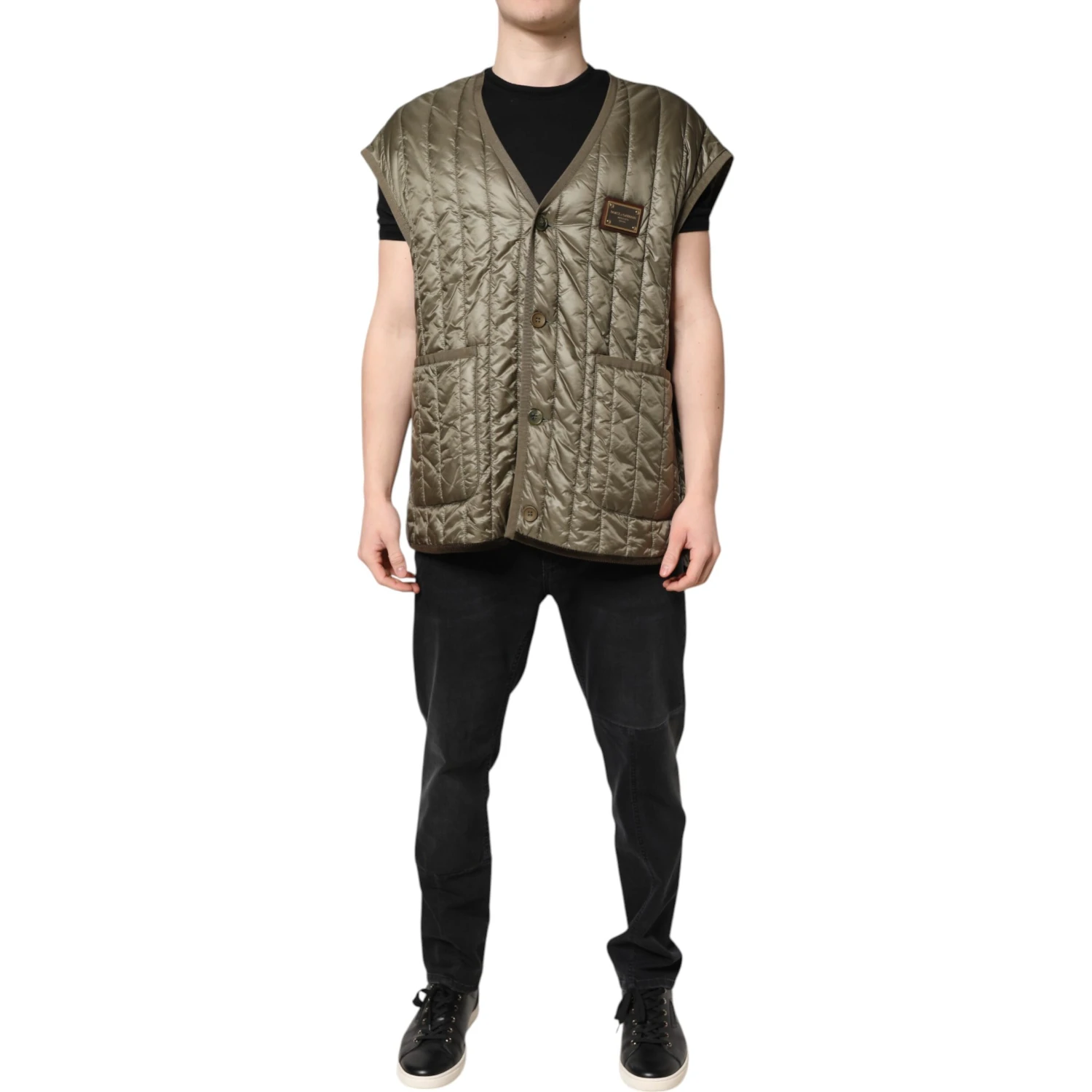 Brown Logo Plaque Quilted Vest Jacket
