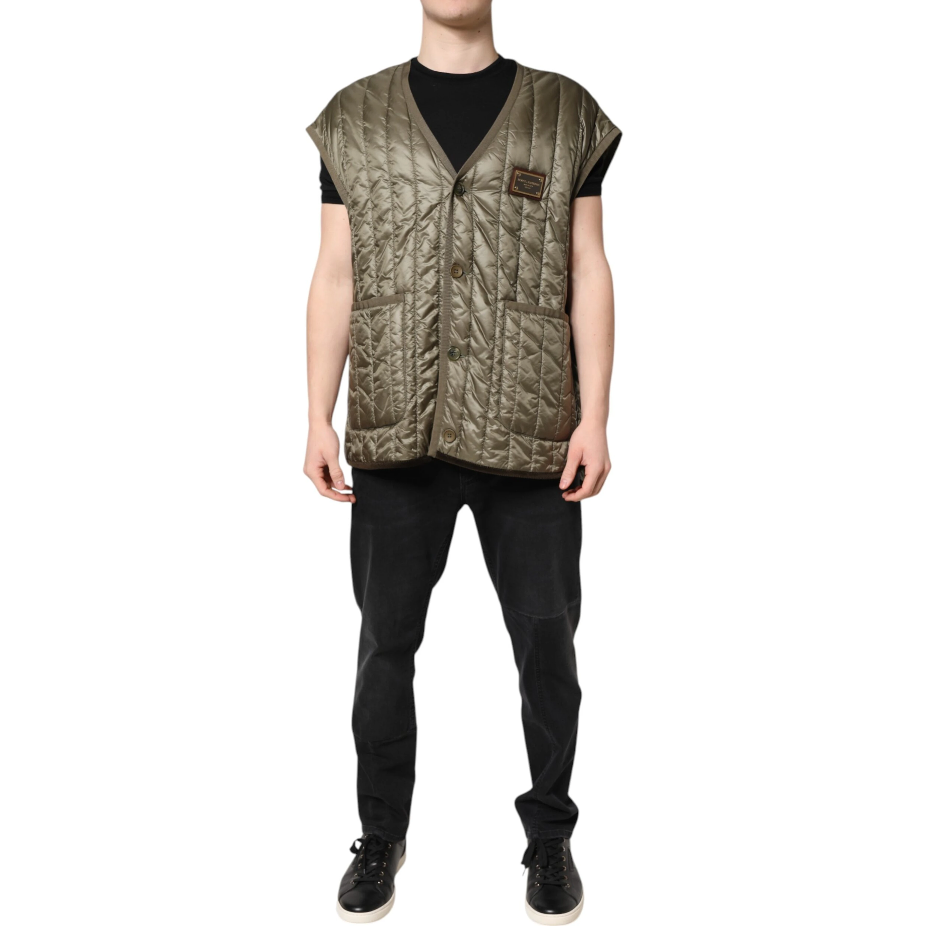 Brown Logo Plaque Quilted Vest Jacket