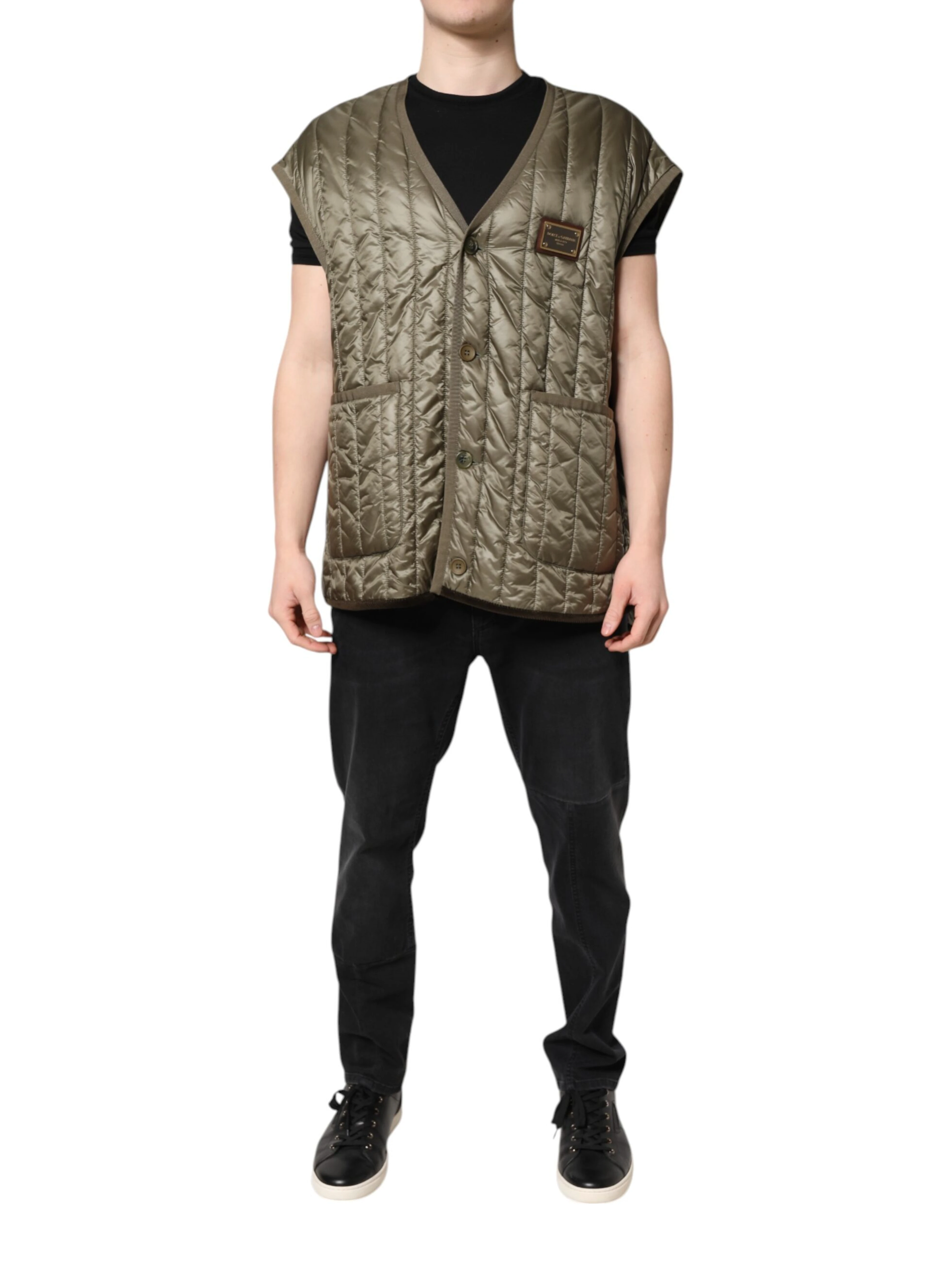 Brown Logo Plaque Quilted Vest Jacket