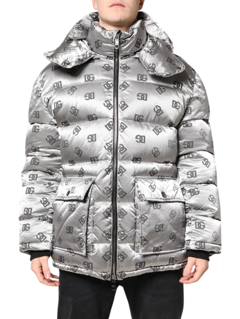 Silver Logo Full Zip Hooded Quilted Jacket