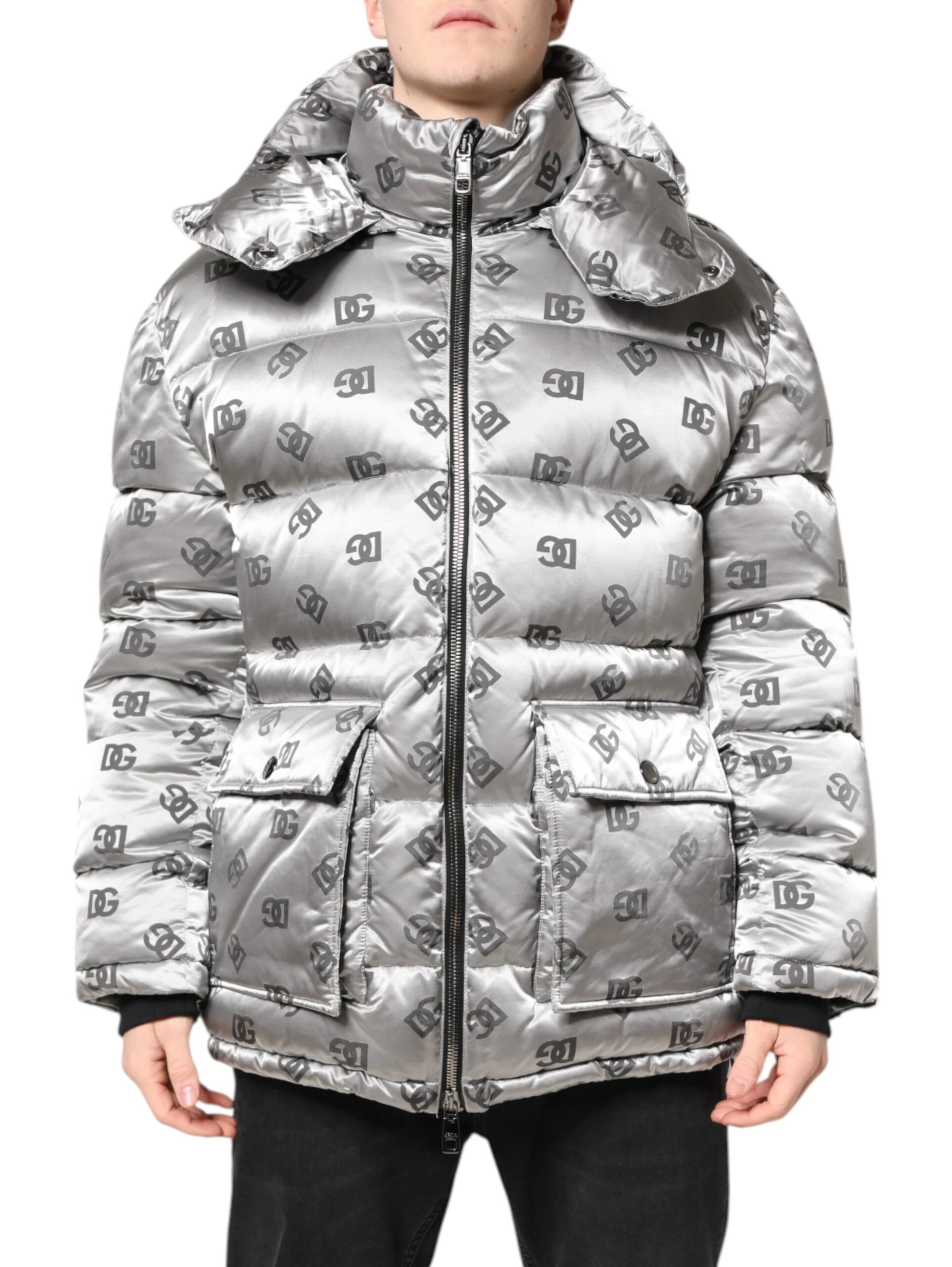 Silver Logo Full Zip Hooded Quilted Jacket
