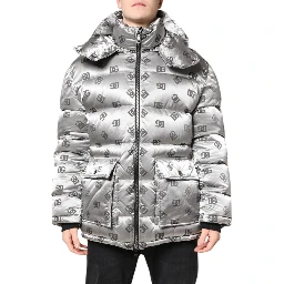 Silver Logo Full Zip Hooded Quilted Jacket