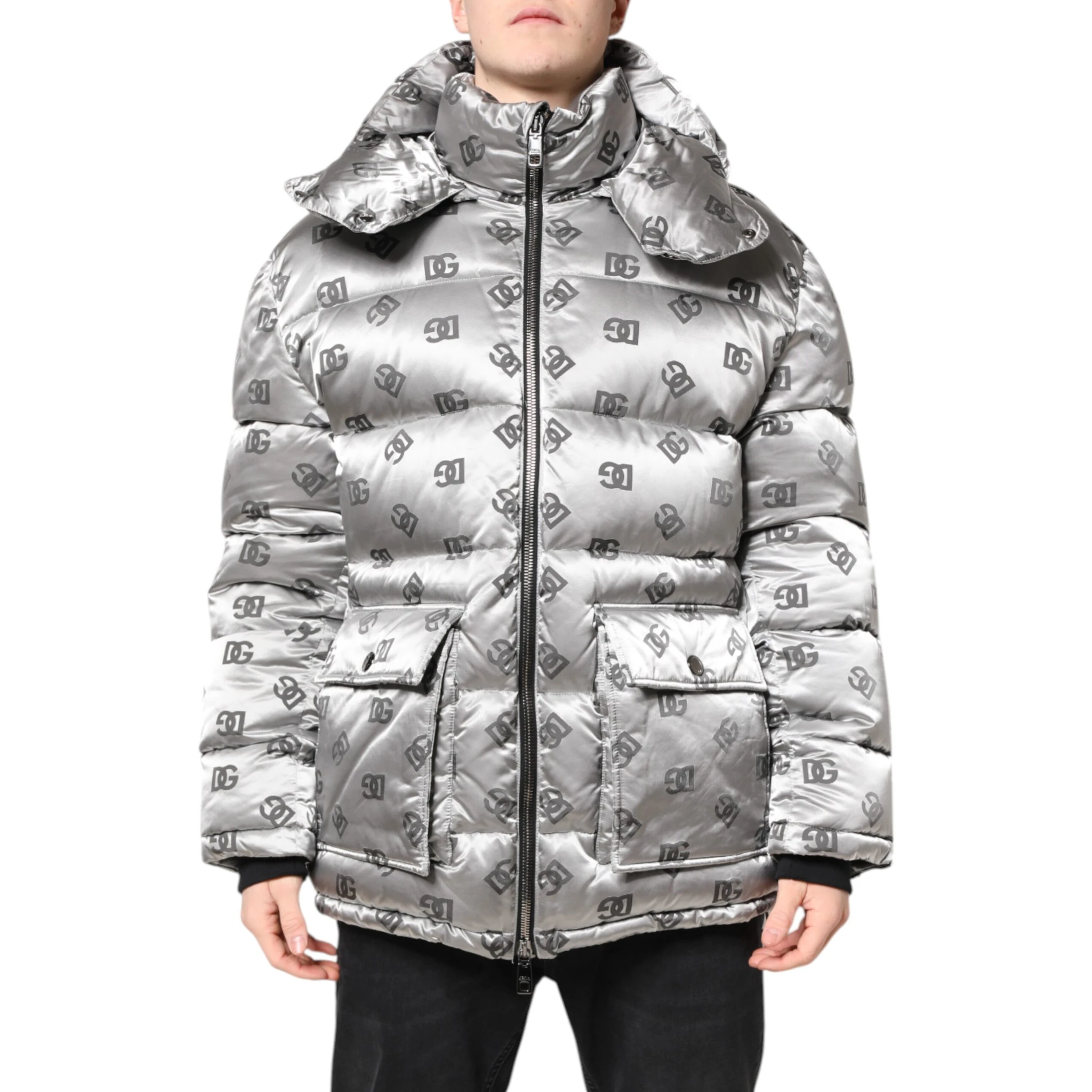 Silver Logo Full Zip Hooded Quilted Jacket