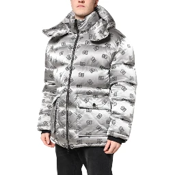 Silver Logo Full Zip Hooded Quilted Jacket