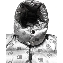Silver Logo Full Zip Hooded Quilted Jacket