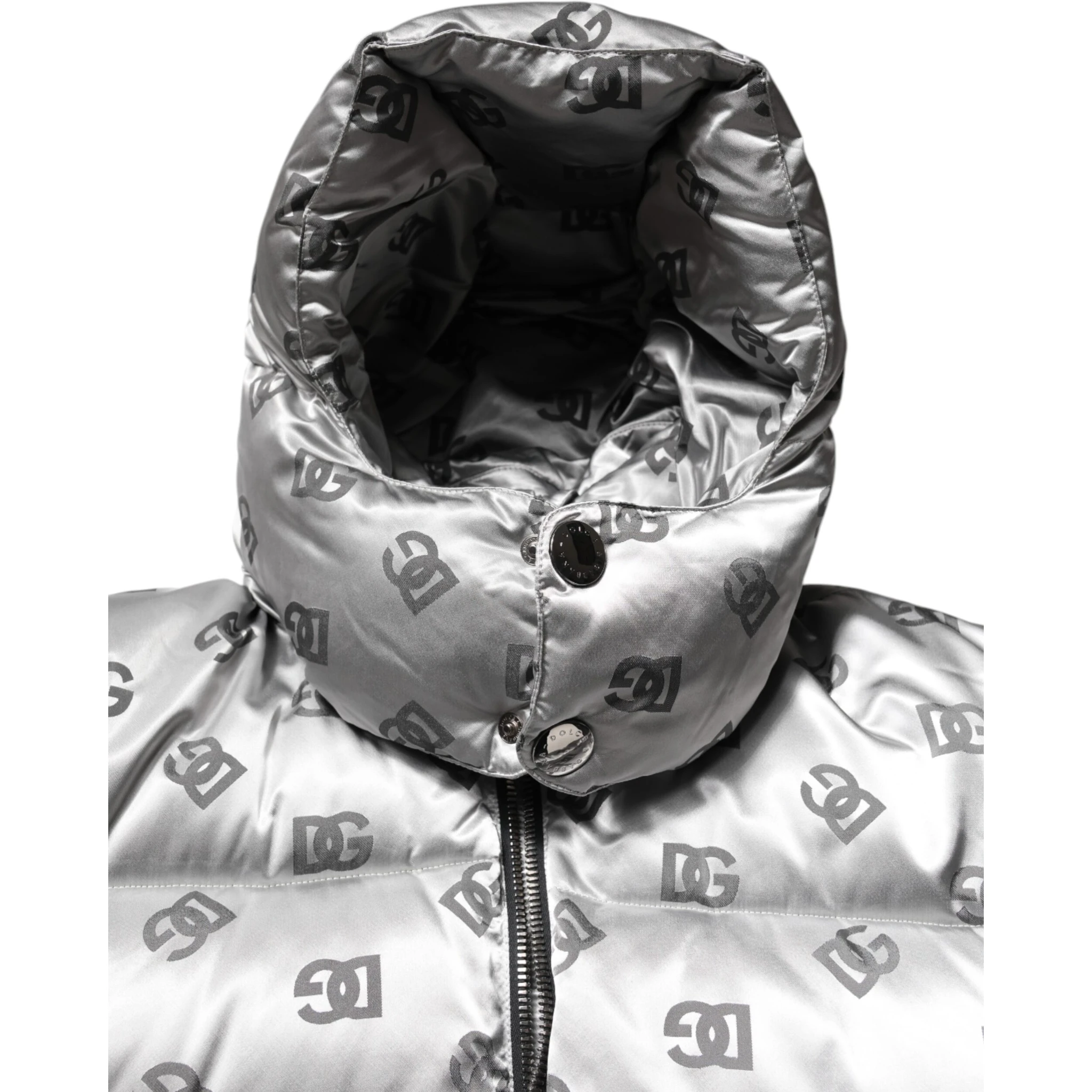Silver Logo Full Zip Hooded Quilted Jacket