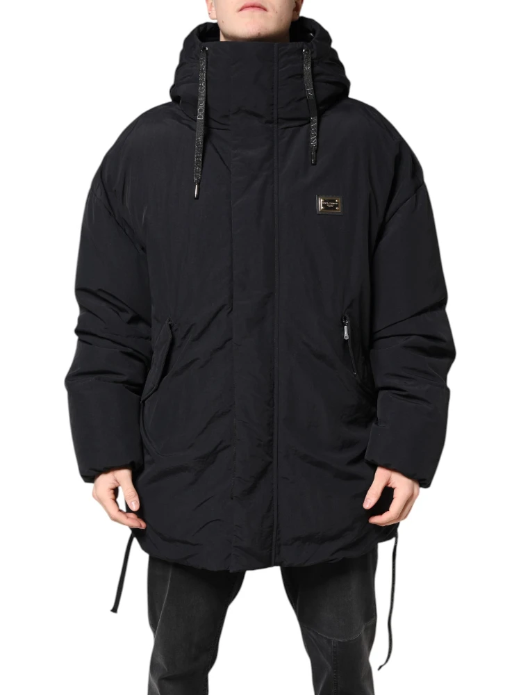 Black Nylon Full Zip Hooded Parka Jacket alternative