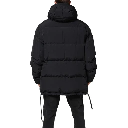 Black Nylon Full Zip Hooded Parka Jacket