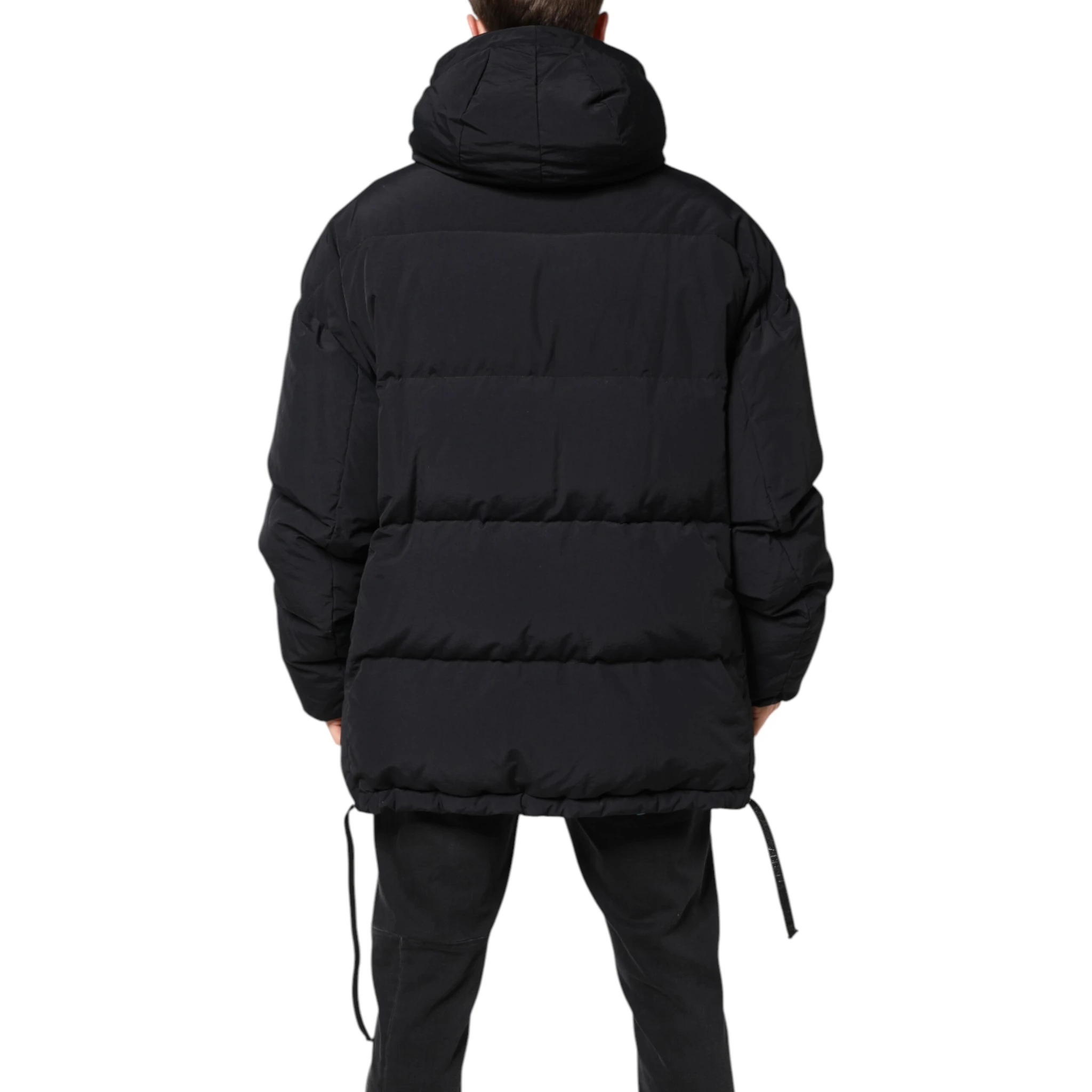 Black Nylon Full Zip Hooded Parka Jacket