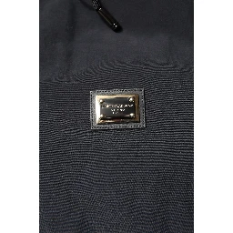 Black Nylon Full Zip Hooded Parka Jacket