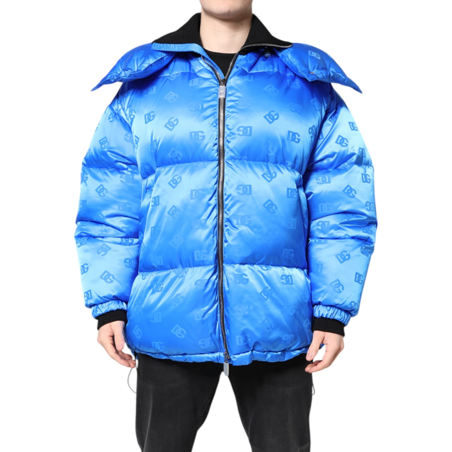 Blue Logo Full Zip Hooded Quilted Jacket