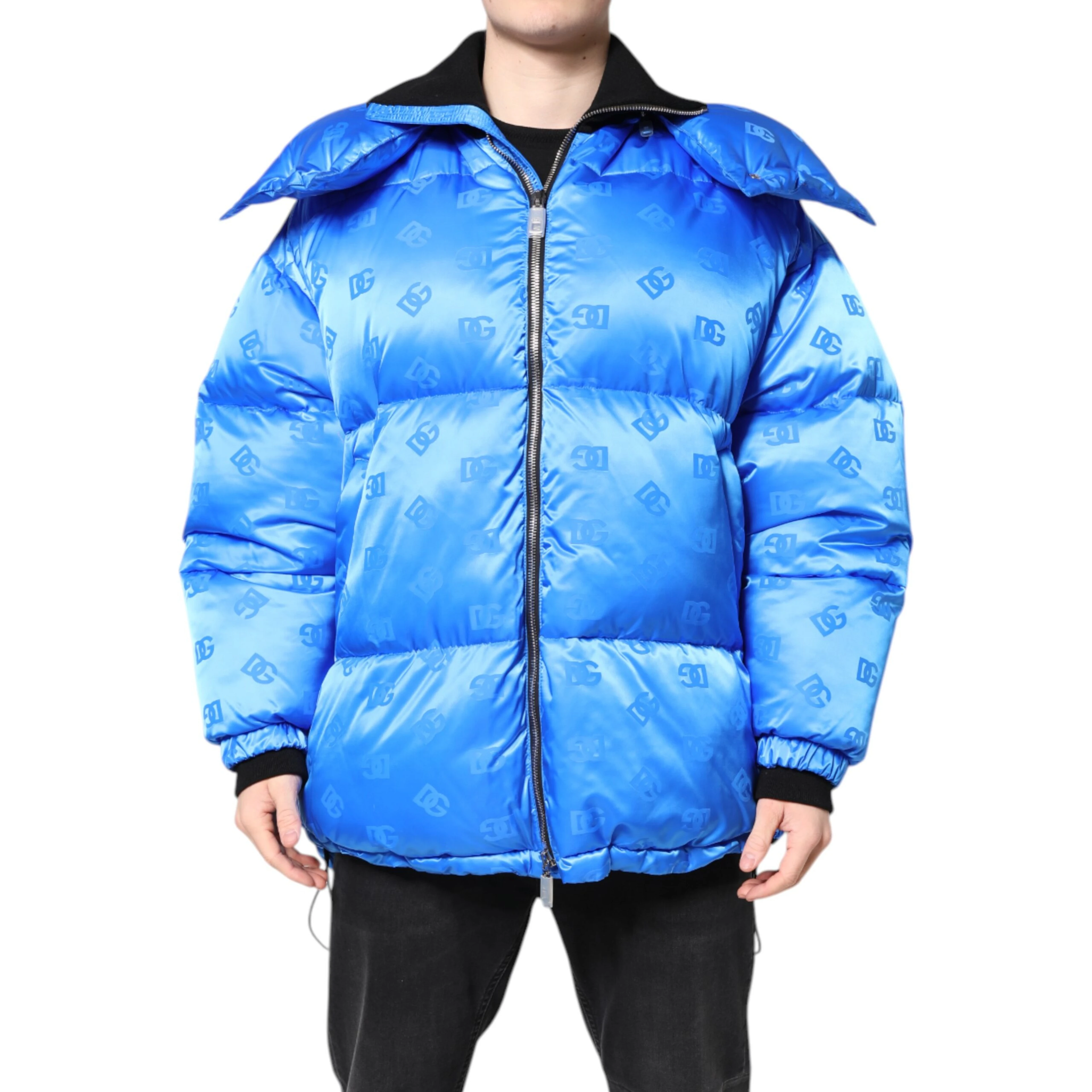Blue Logo Full Zip Hooded Quilted Jacket