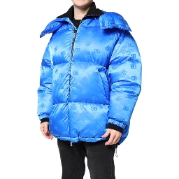 Blue Logo Full Zip Hooded Quilted Jacket