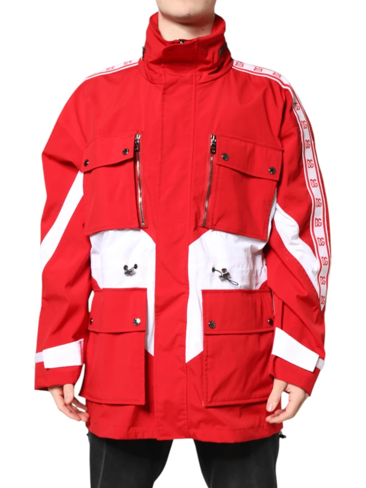Red White Nylon Full Zip Windbreaker Jacket
