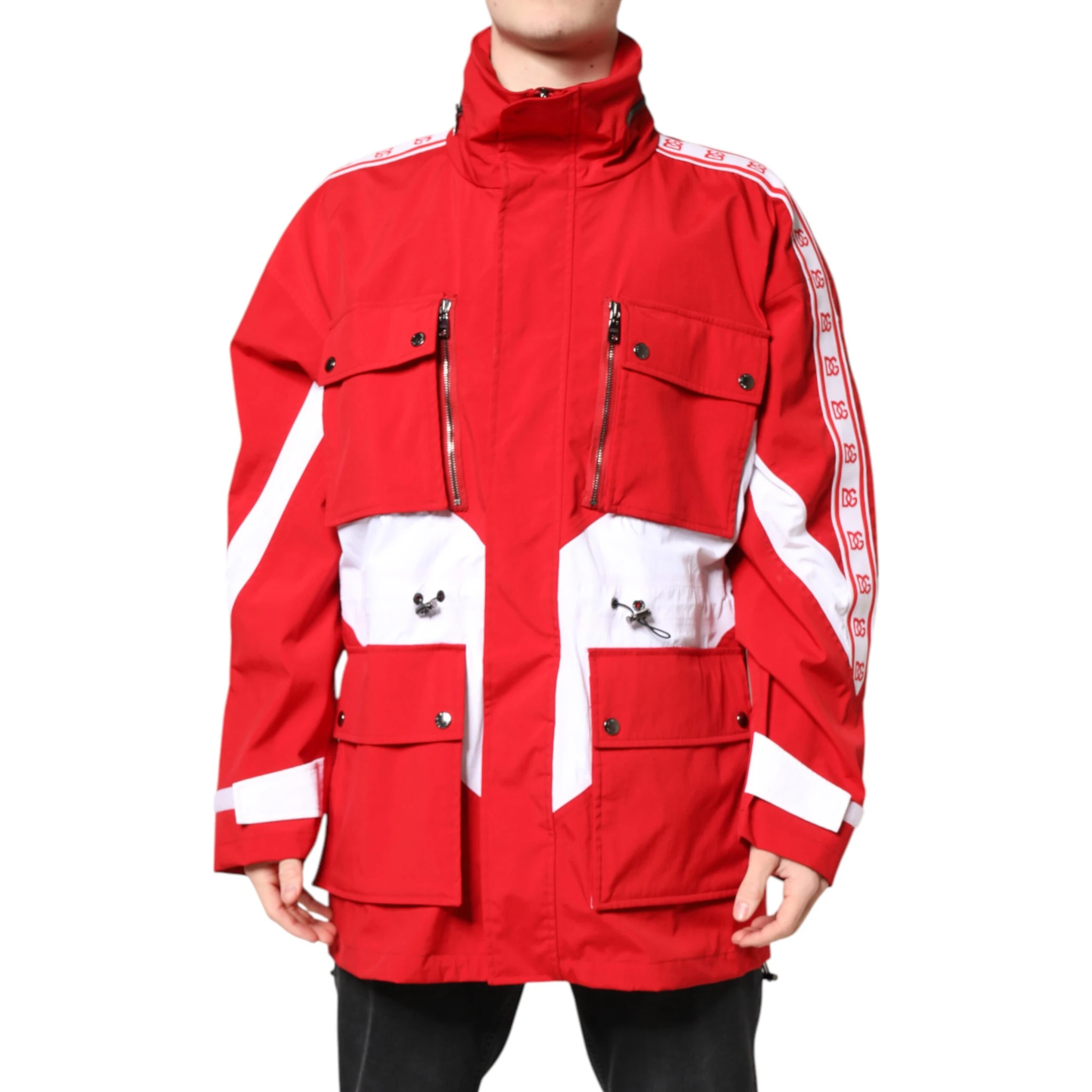 Red White Nylon Full Zip Windbreaker Jacket