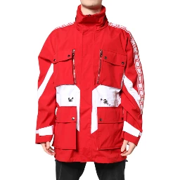 Red White Nylon Full Zip Windbreaker Jacket
