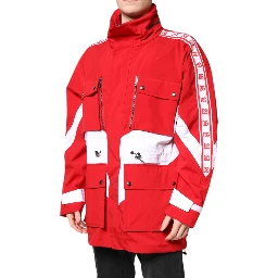 Red White Nylon Full Zip Windbreaker Jacket