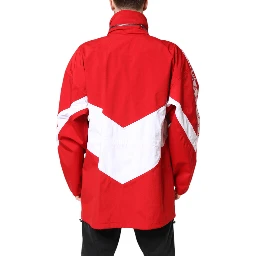 Red White Nylon Full Zip Windbreaker Jacket