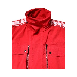 Red White Nylon Full Zip Windbreaker Jacket