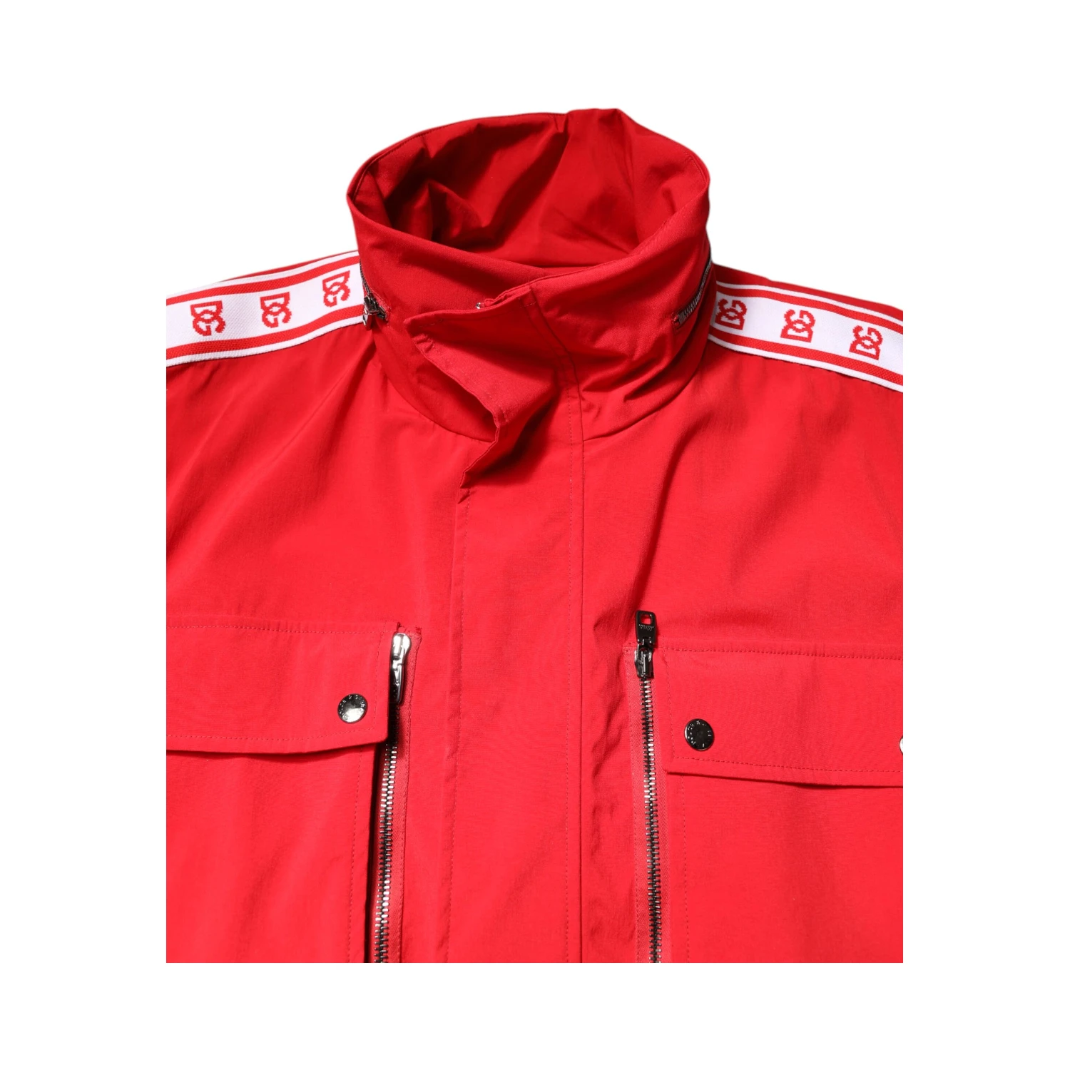 Red White Nylon Full Zip Windbreaker Jacket