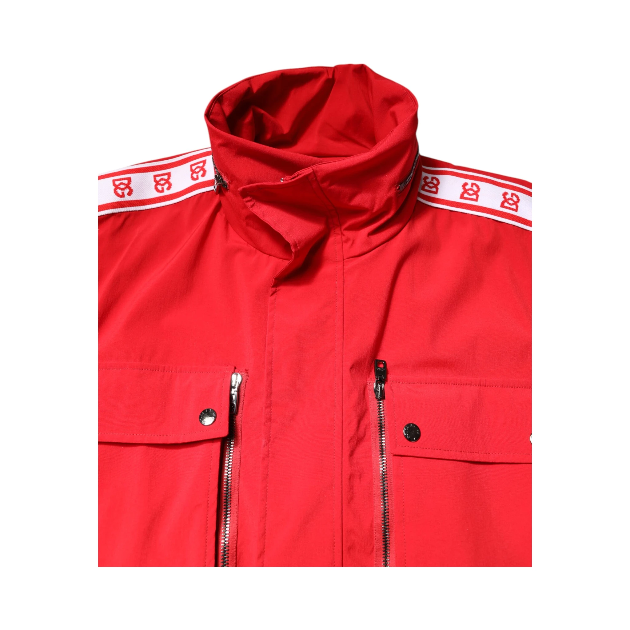 Red White Nylon Full Zip Windbreaker Jacket
