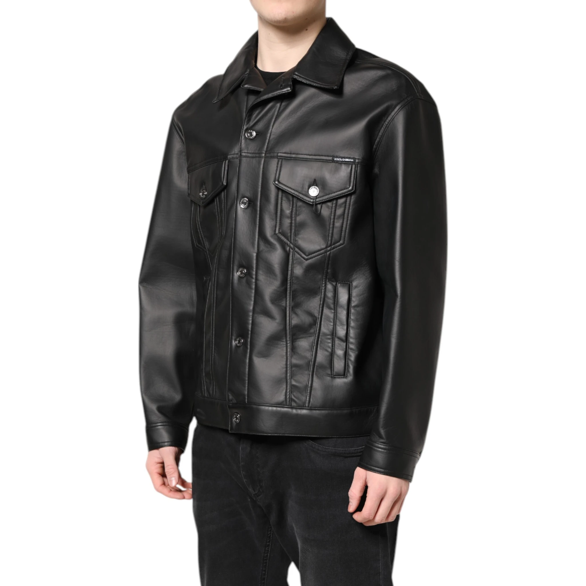 Black Polyester Button Down Biker Jacket