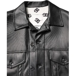 Black Polyester Button Down Biker Jacket