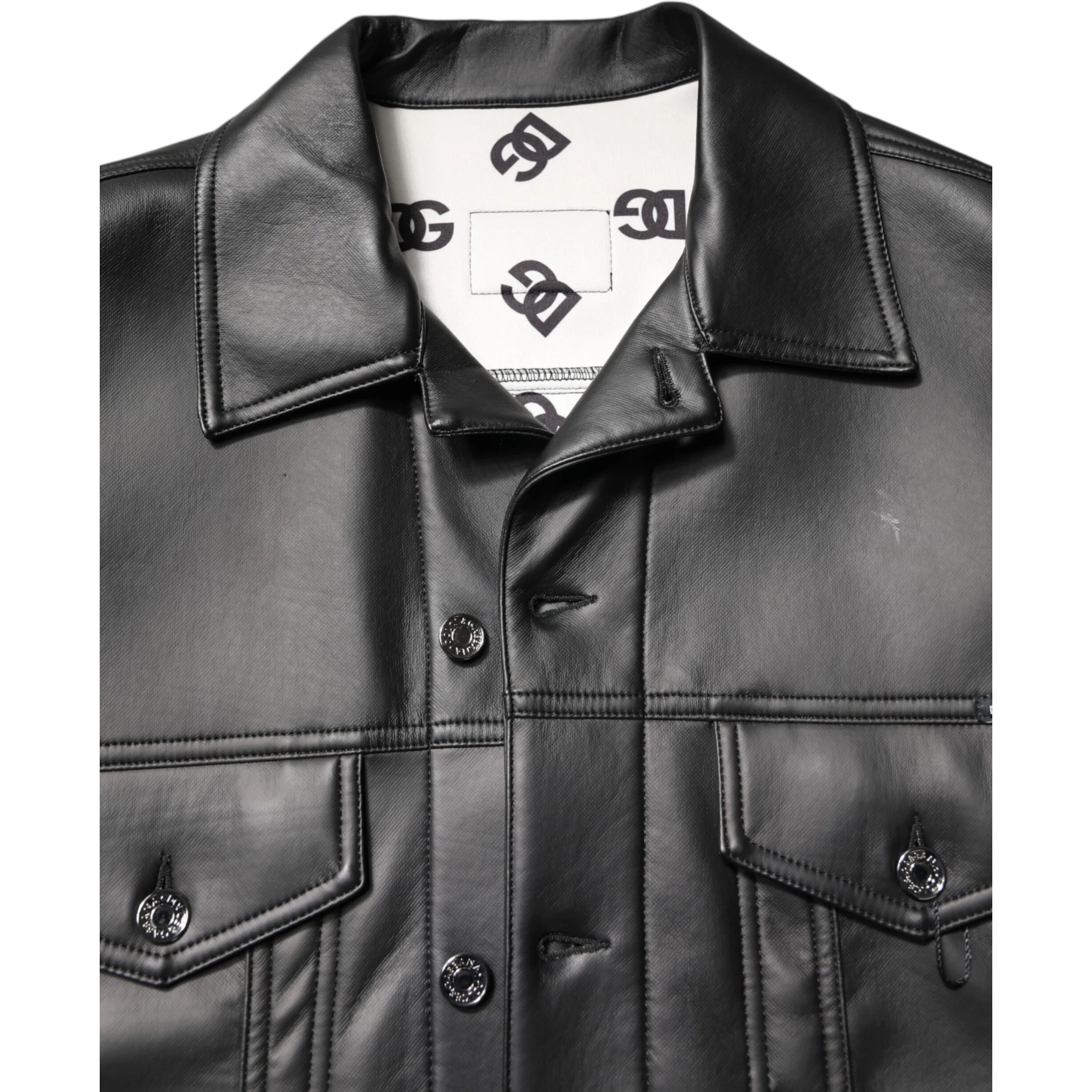 Black Polyester Button Down Biker Jacket