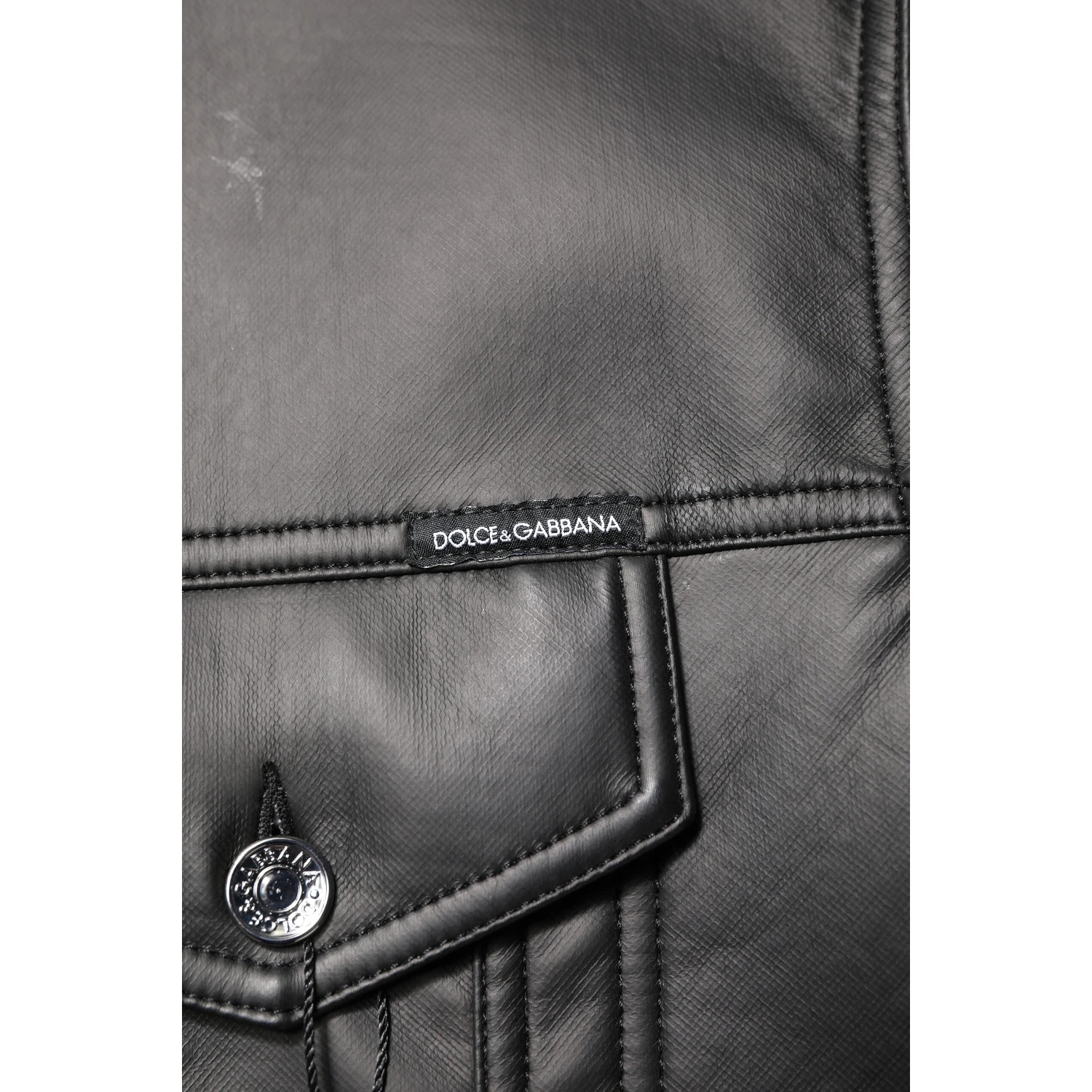 Black Polyester Button Down Biker Jacket