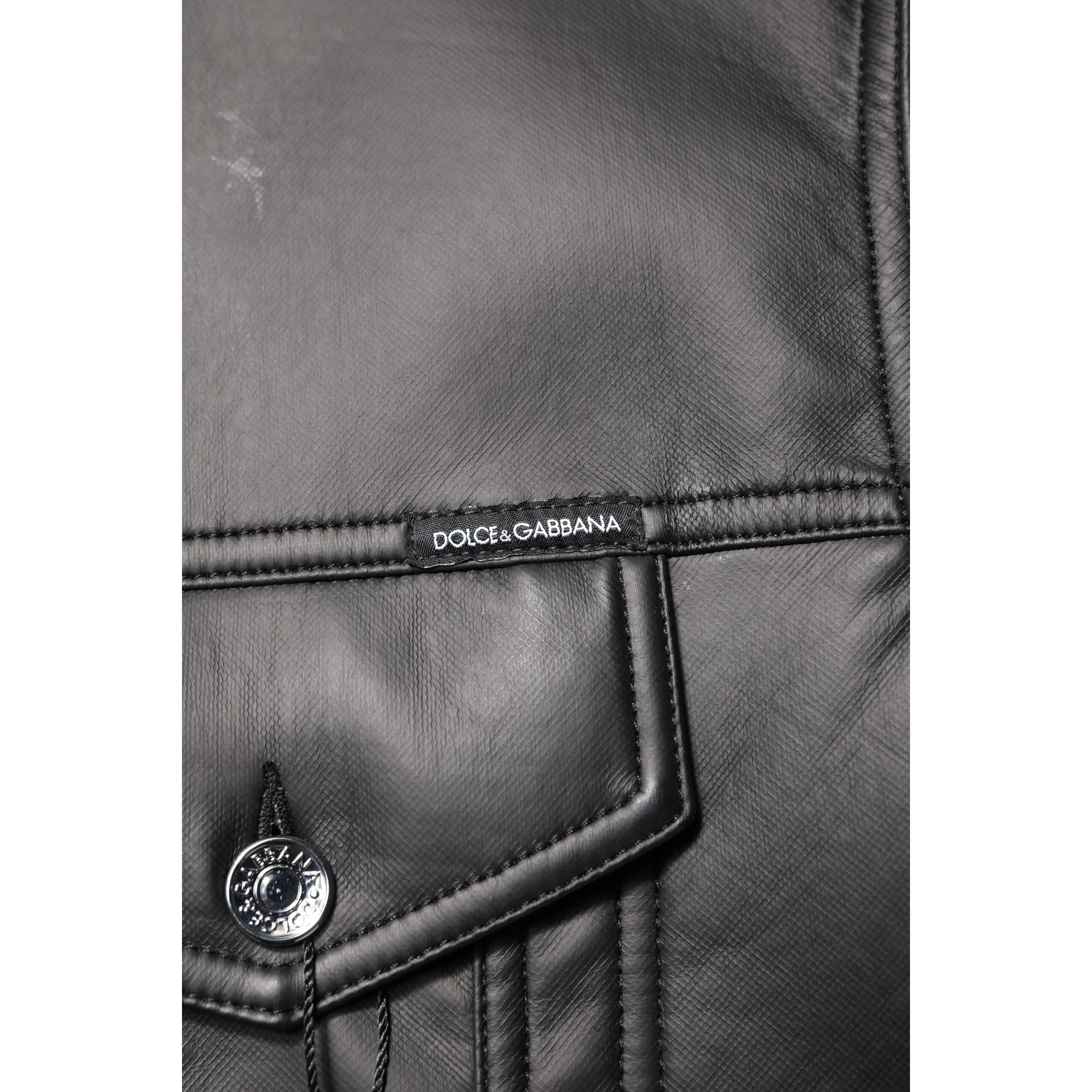 Black Polyester Button Down Biker Jacket
