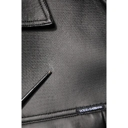 Black Polyester Button Down Biker Jacket