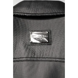 Black Polyester Button Down Biker Jacket