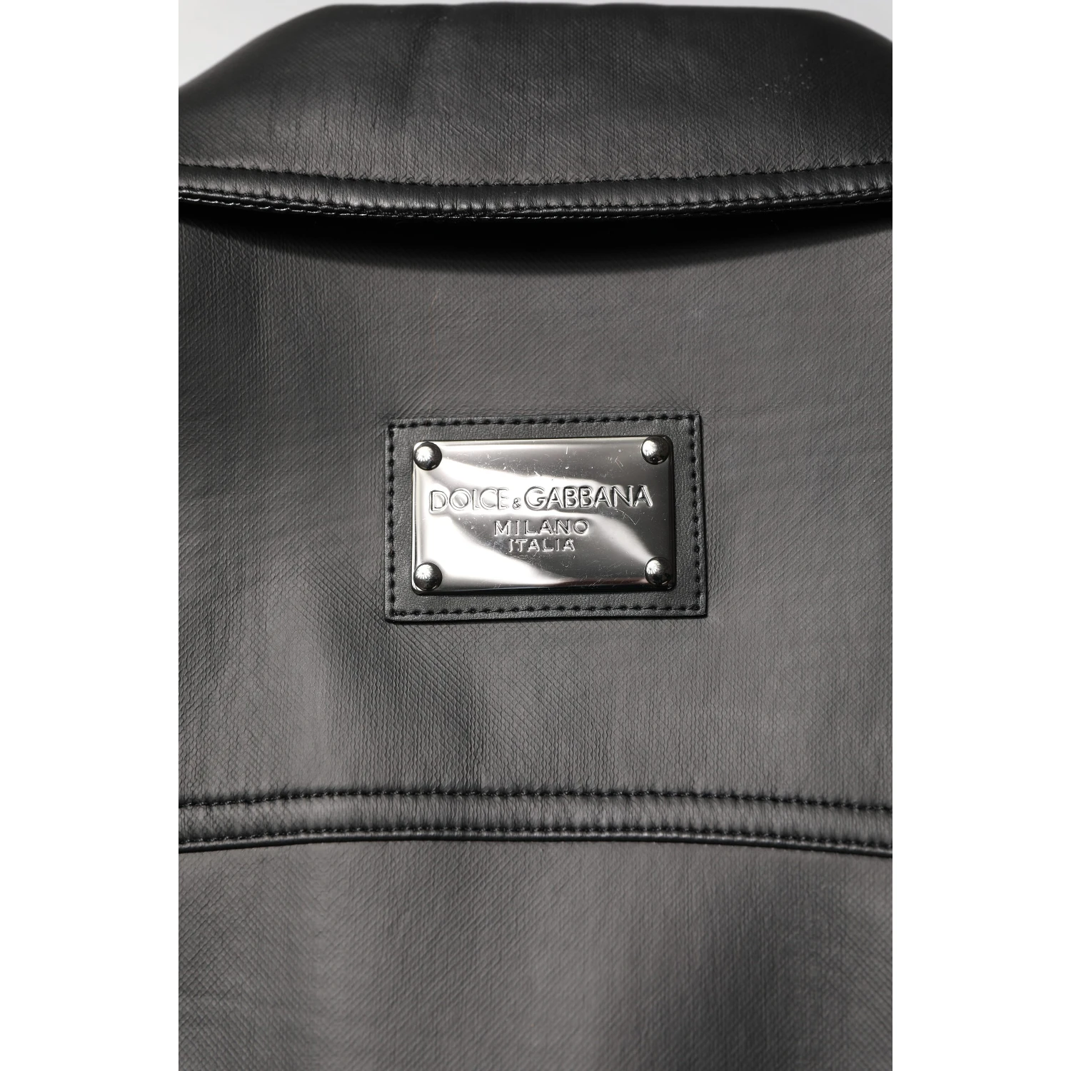 Black Polyester Button Down Biker Jacket