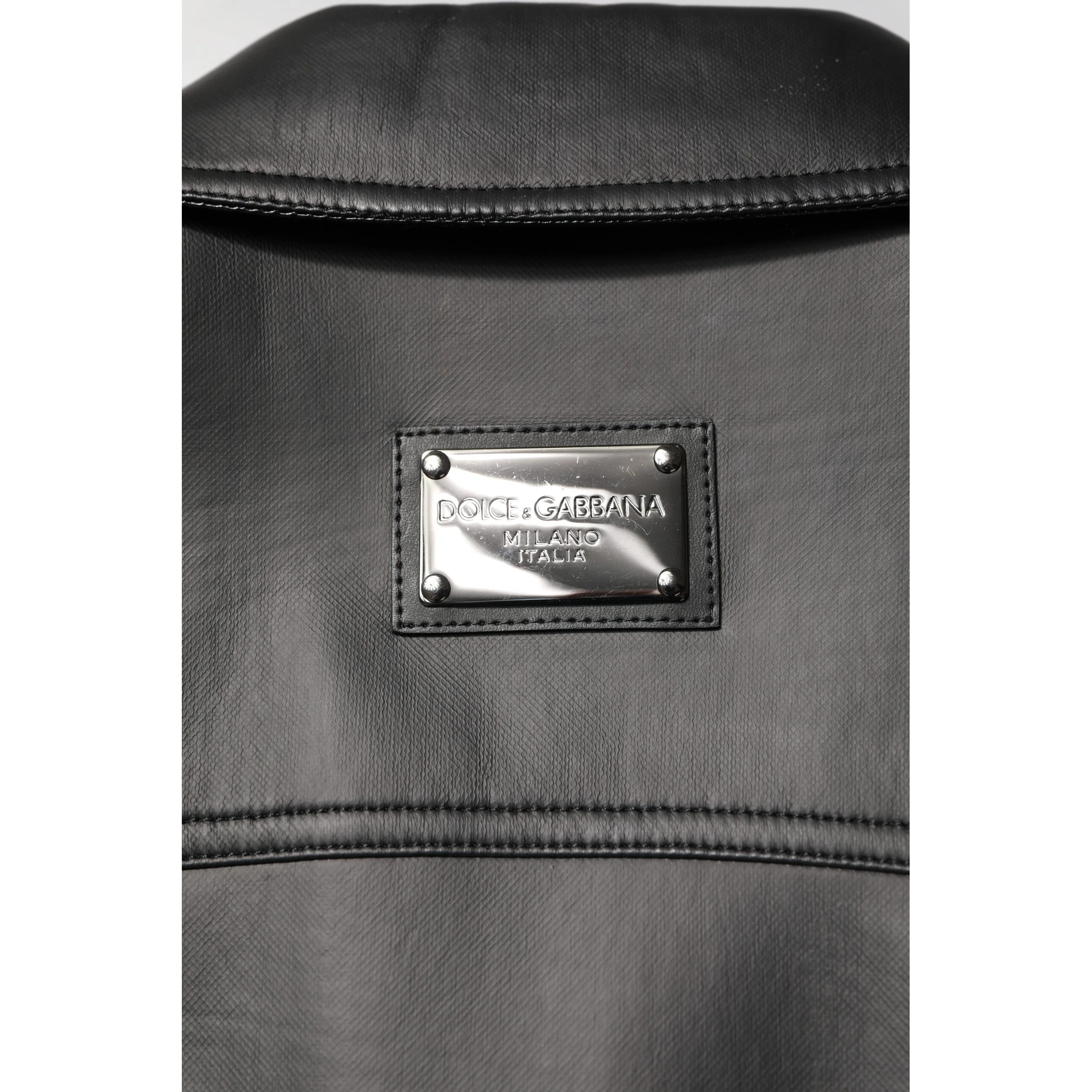 Black Polyester Button Down Biker Jacket