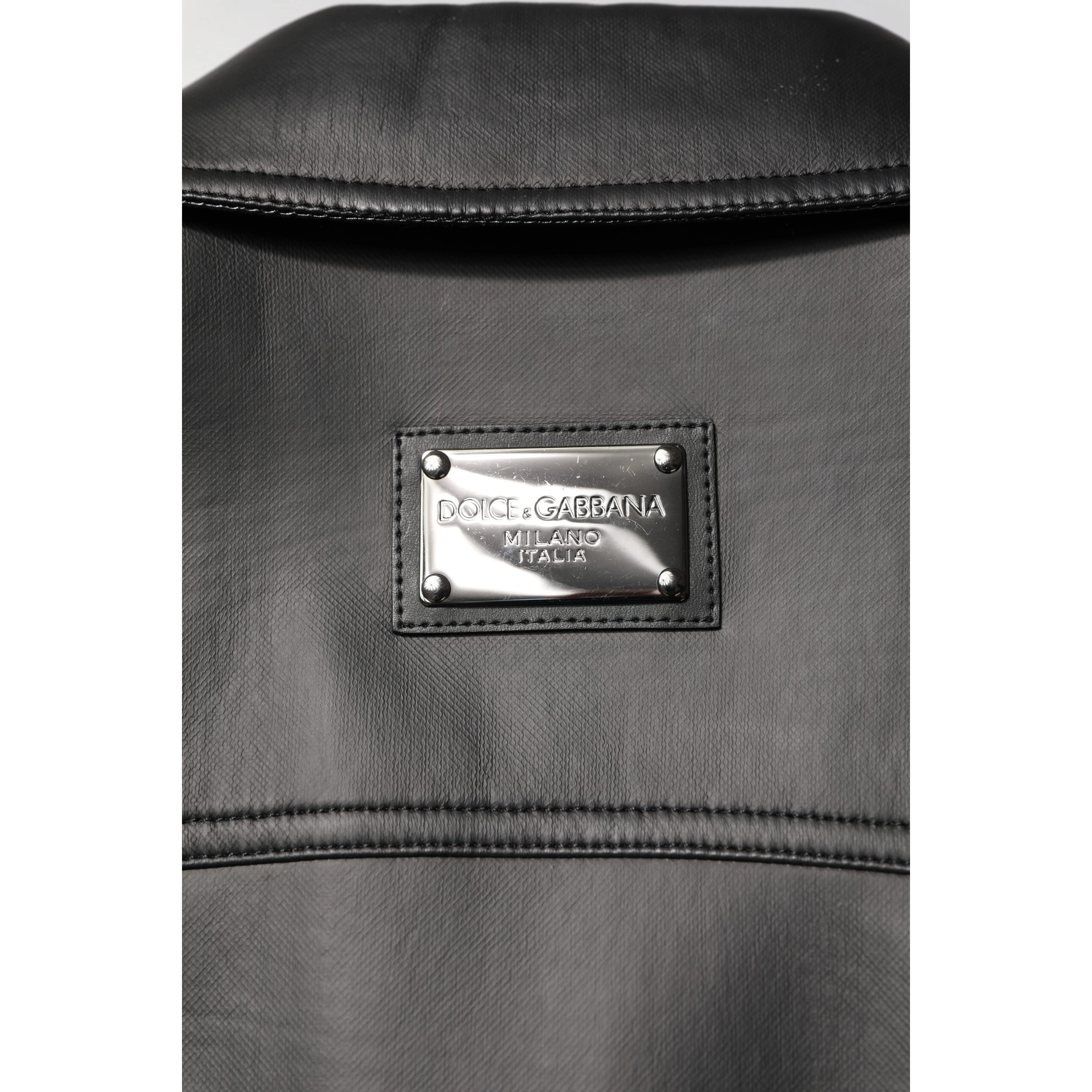Black Polyester Button Down Biker Jacket
